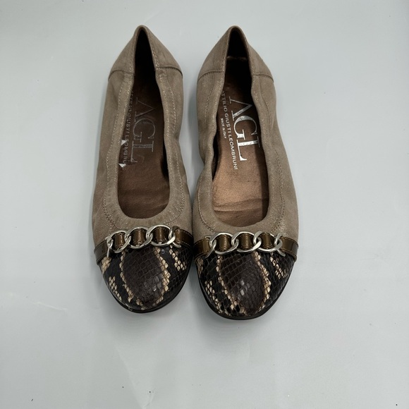 AGL Attilio Giusti Leombruni Snakeskin Captoe Ballet Flats Sz 8.5M - Picture 2 of 11